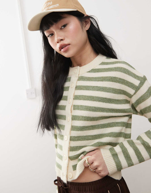 Knitted Green Stripe Cardigan