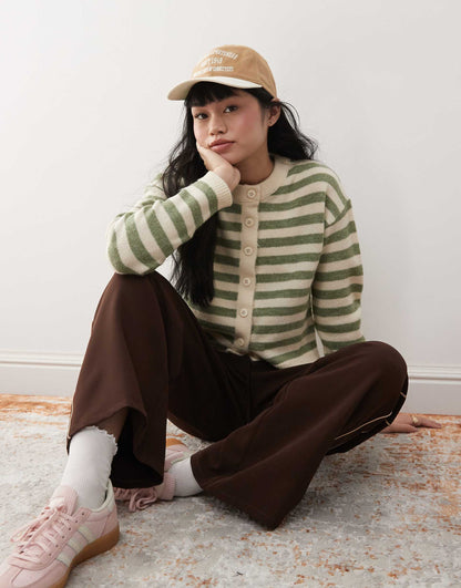 Knitted Green Stripe Cardigan