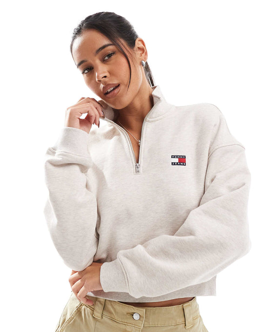 Boxy Half-Zip Cropped Sweatshirt