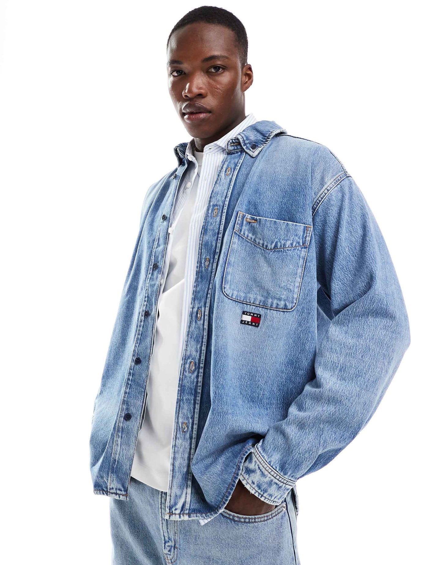 Relaxed Fit Distressed Denim Overshirt