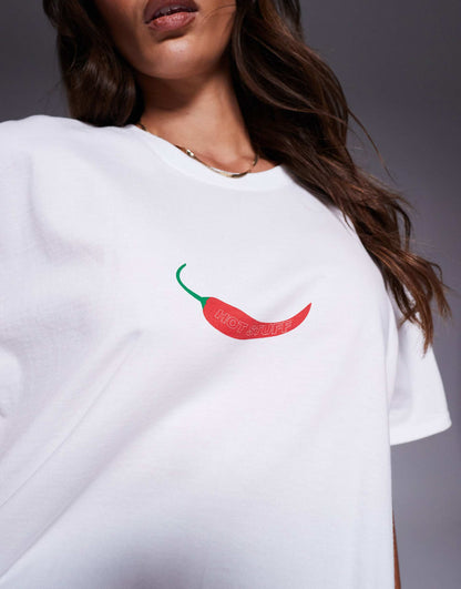 'Hot Stuff' Chilli Motif Oversized T-Shirt