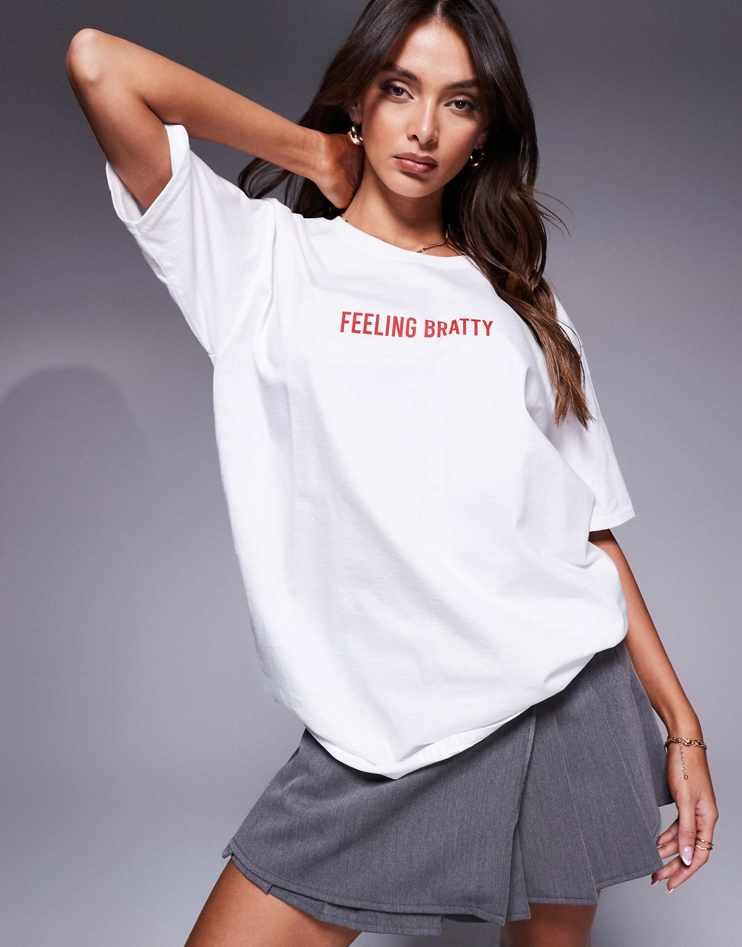 'Feeling Bratty' Slogan Oversized T-Shirt