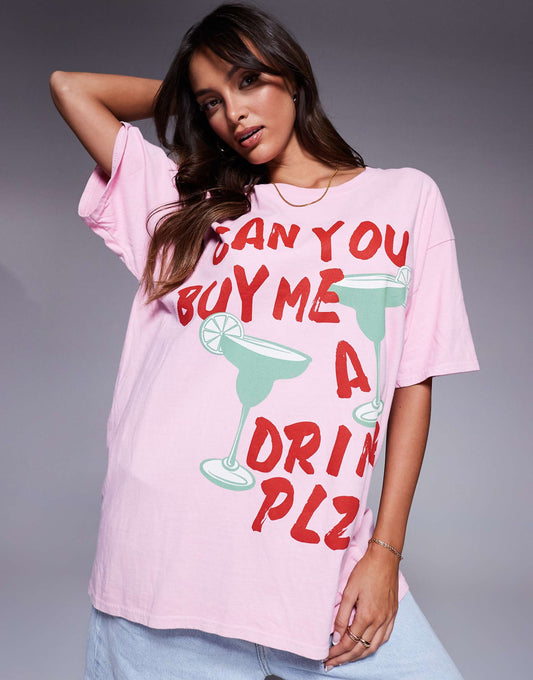 Margarita Print Slogan Oversized T-Shirt