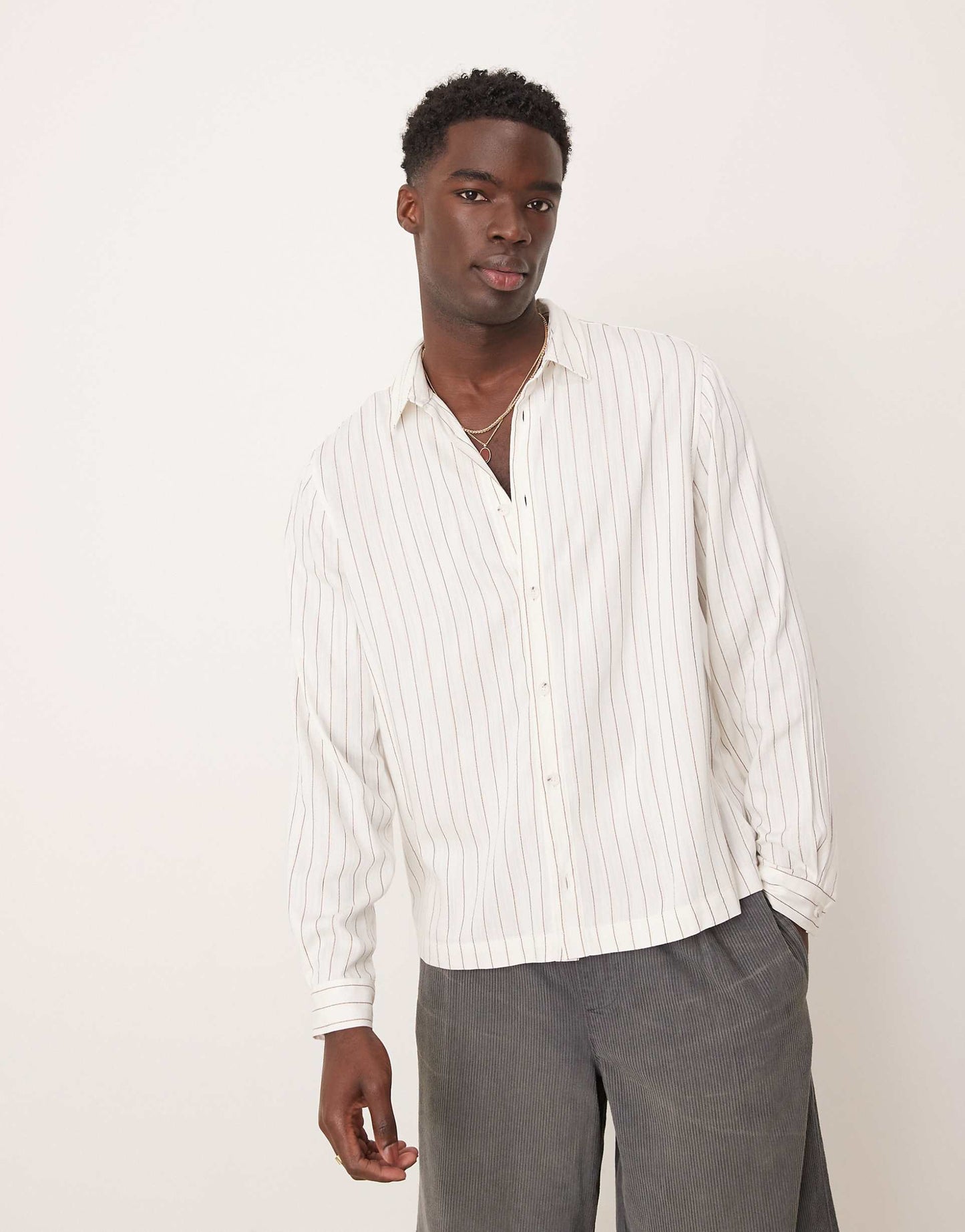 Relaxed Boxy Fit Shirt With Copper Stripe