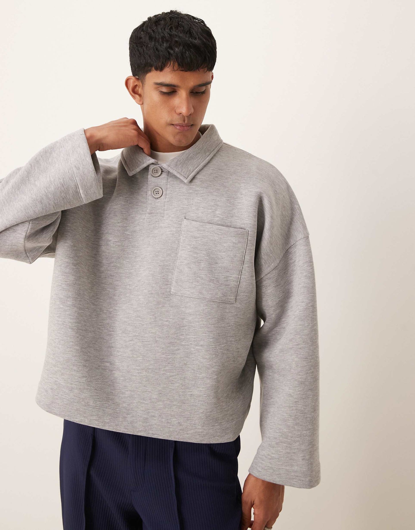 Oversized Dropped Shoulder Polo Sweatshirt