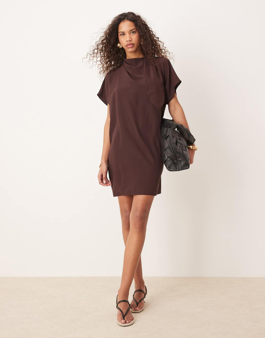 Slinky Mini Dress With Neck Tie Detail