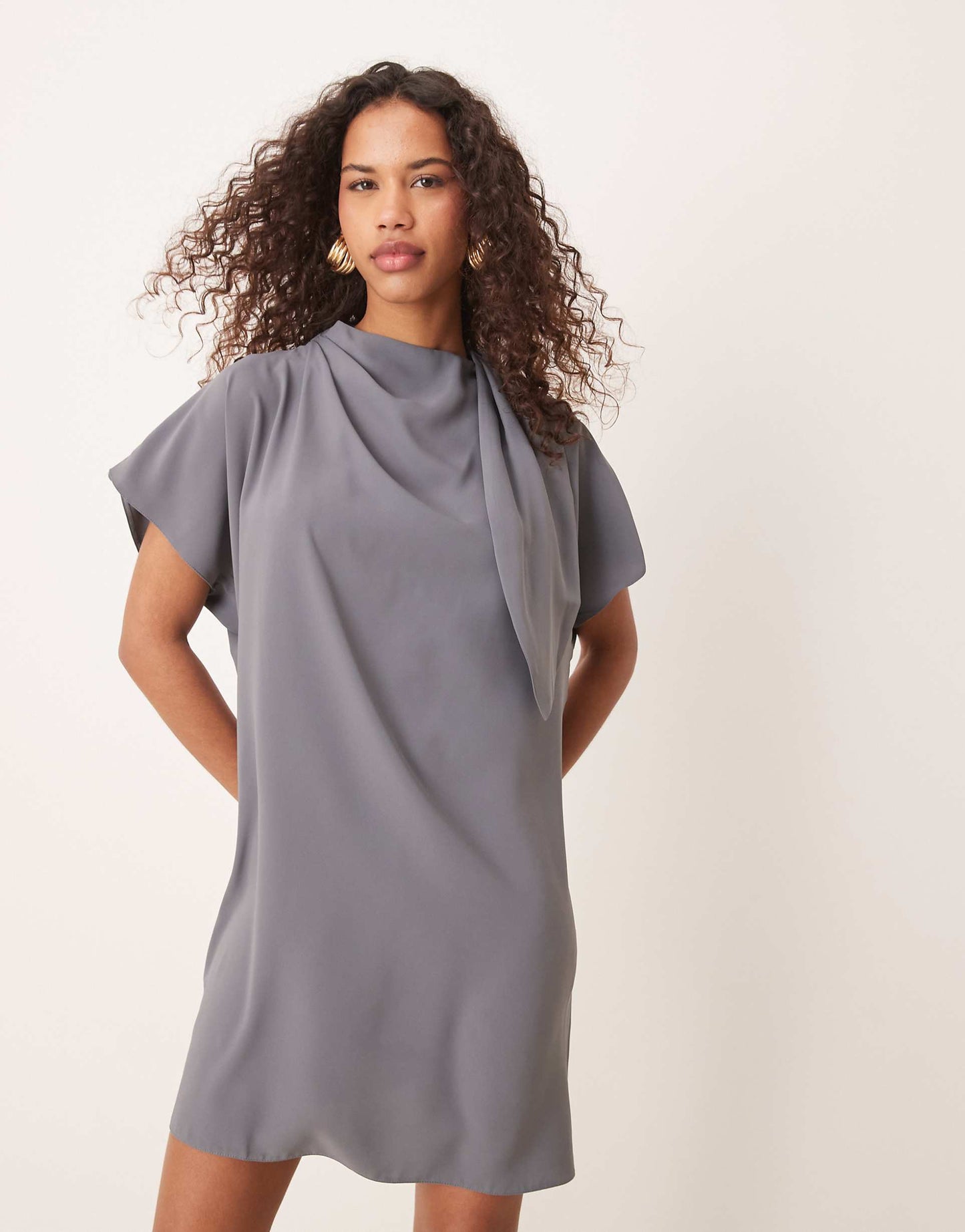 Slinky Mini Dress With Neck Tie Detail