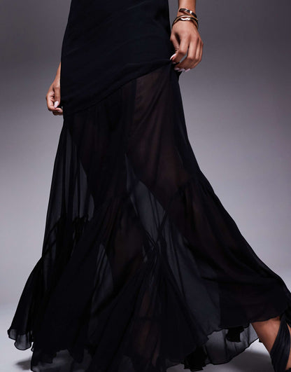 Dropped Waist Maxi Dress Witth Full Godet Hem