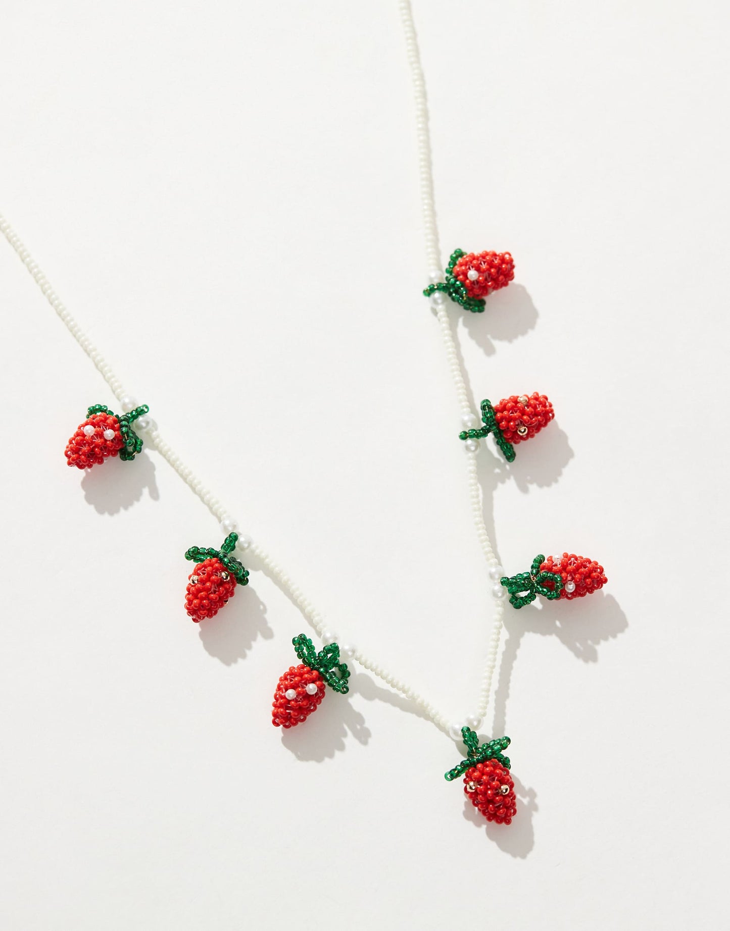 Pearl Beaded Strawberry Charm Necklace