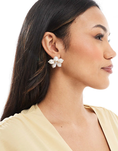 Pearl Flower Statement Stud Earrings