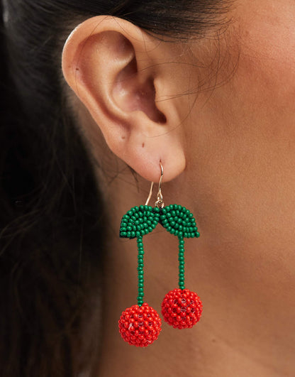 Cherry Beaded Drop Earrings