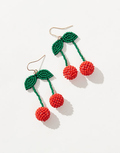 Cherry Beaded Drop Earrings