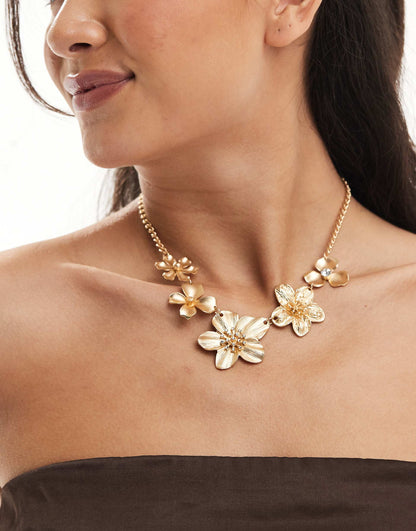 Brushed Statement Flower Necklace