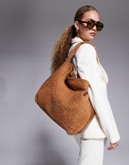 Suedette Woven Slouch Bag