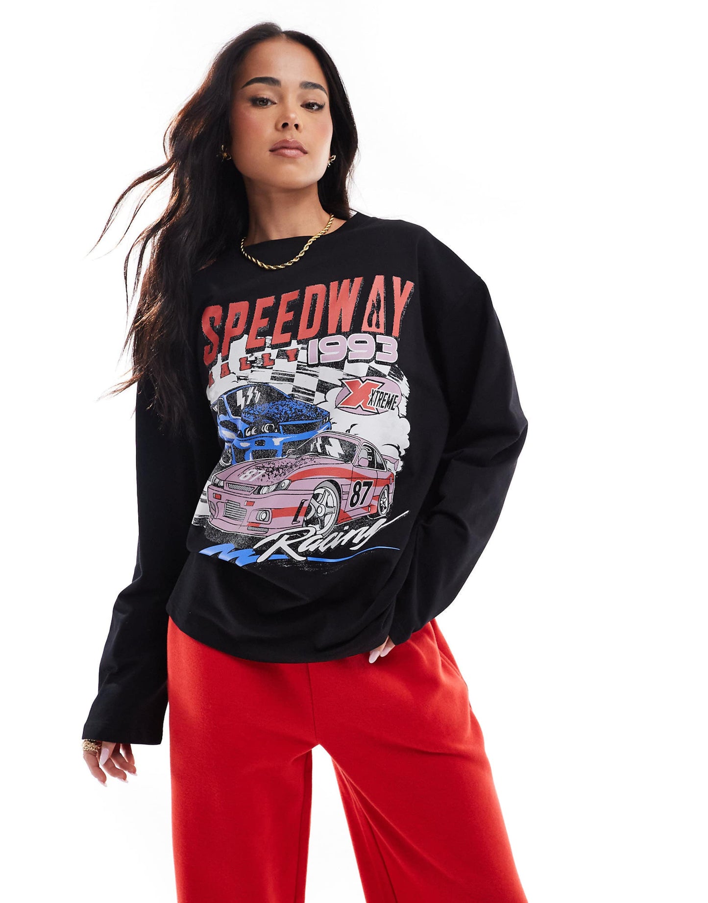 Long Sleeve Skater Top With Car Graphic