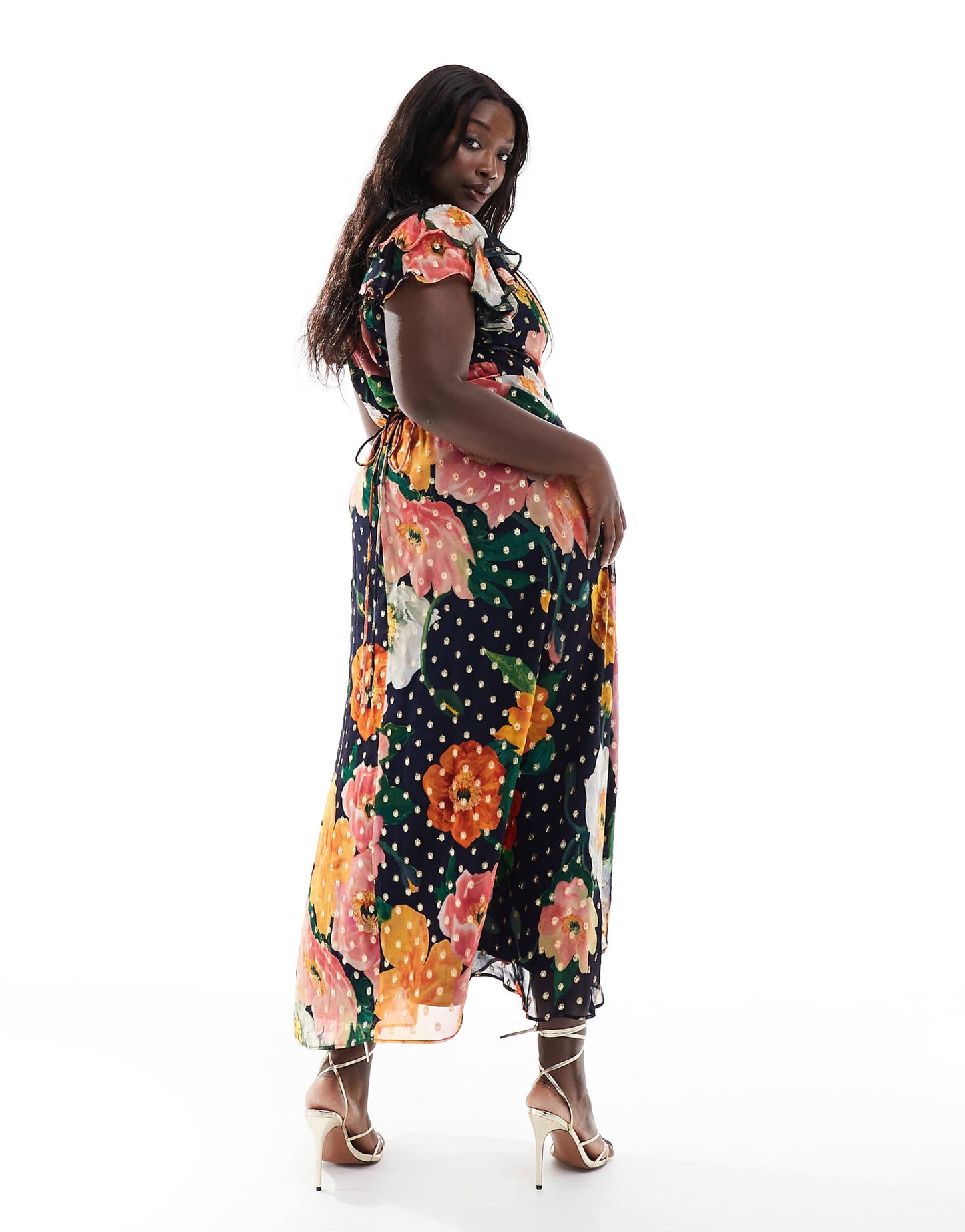 Plus Frill Sleeve Midaxi Wrap Dress With Tie Waist