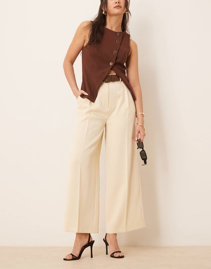 Tailored Ankle Grazer Trousers With Pu Belt