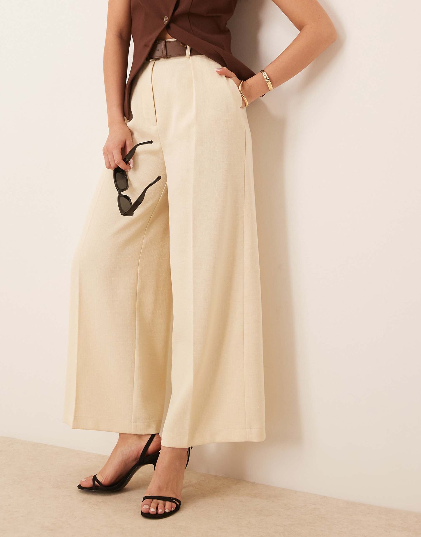 Tailored Ankle Grazer Trousers With Pu Belt