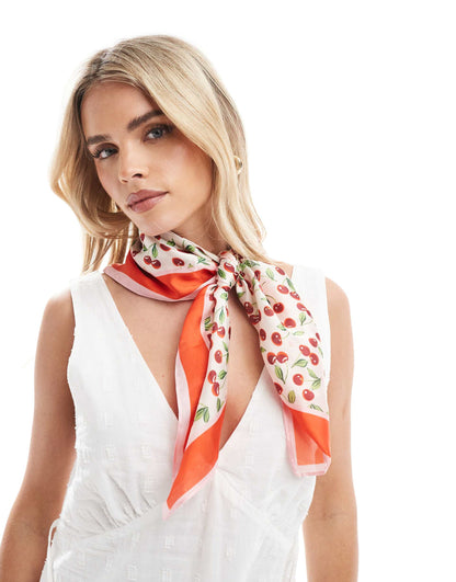 Cassie Cherry Satin Square Scarf