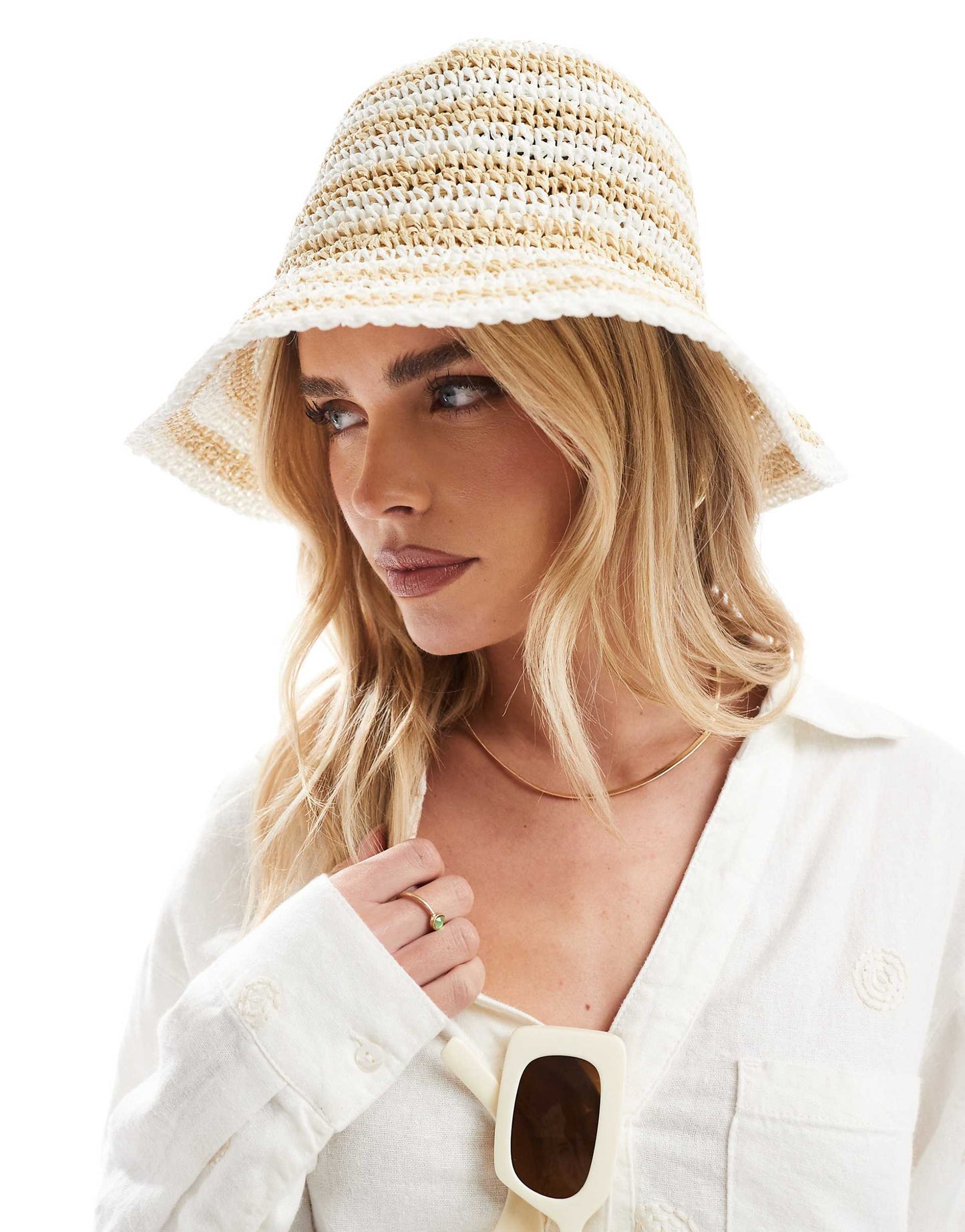 Stripe Straw Bucket Hat