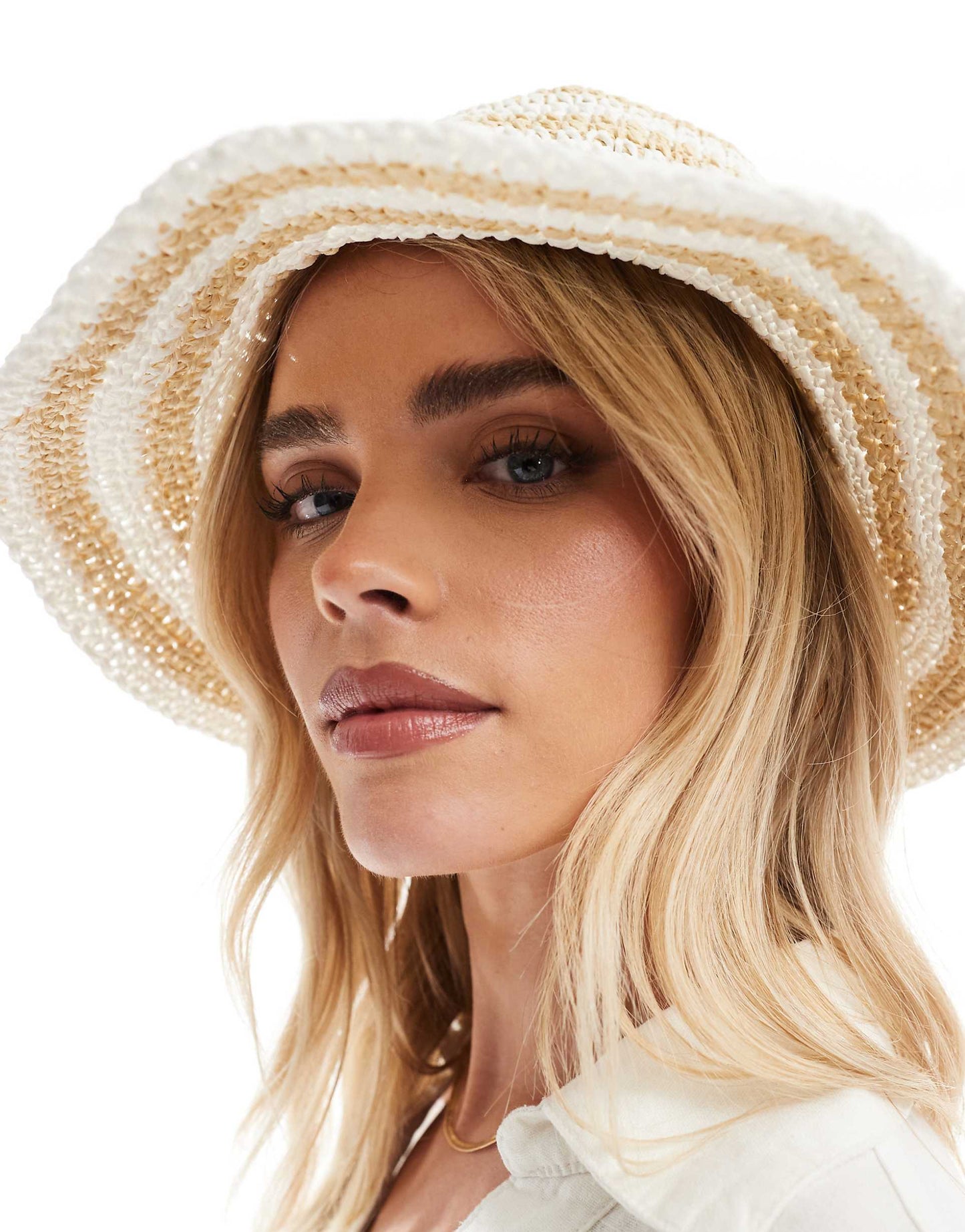 Stripe Straw Bucket Hat