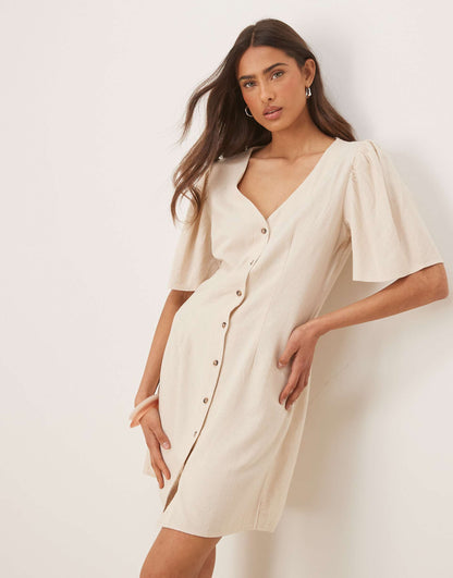 Linen Mix Mini Shirt Dress