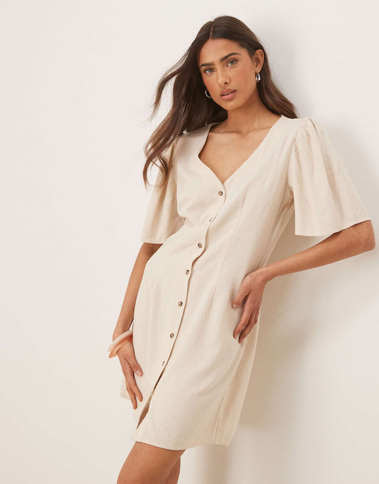 Linen Mix Mini Shirt Dress