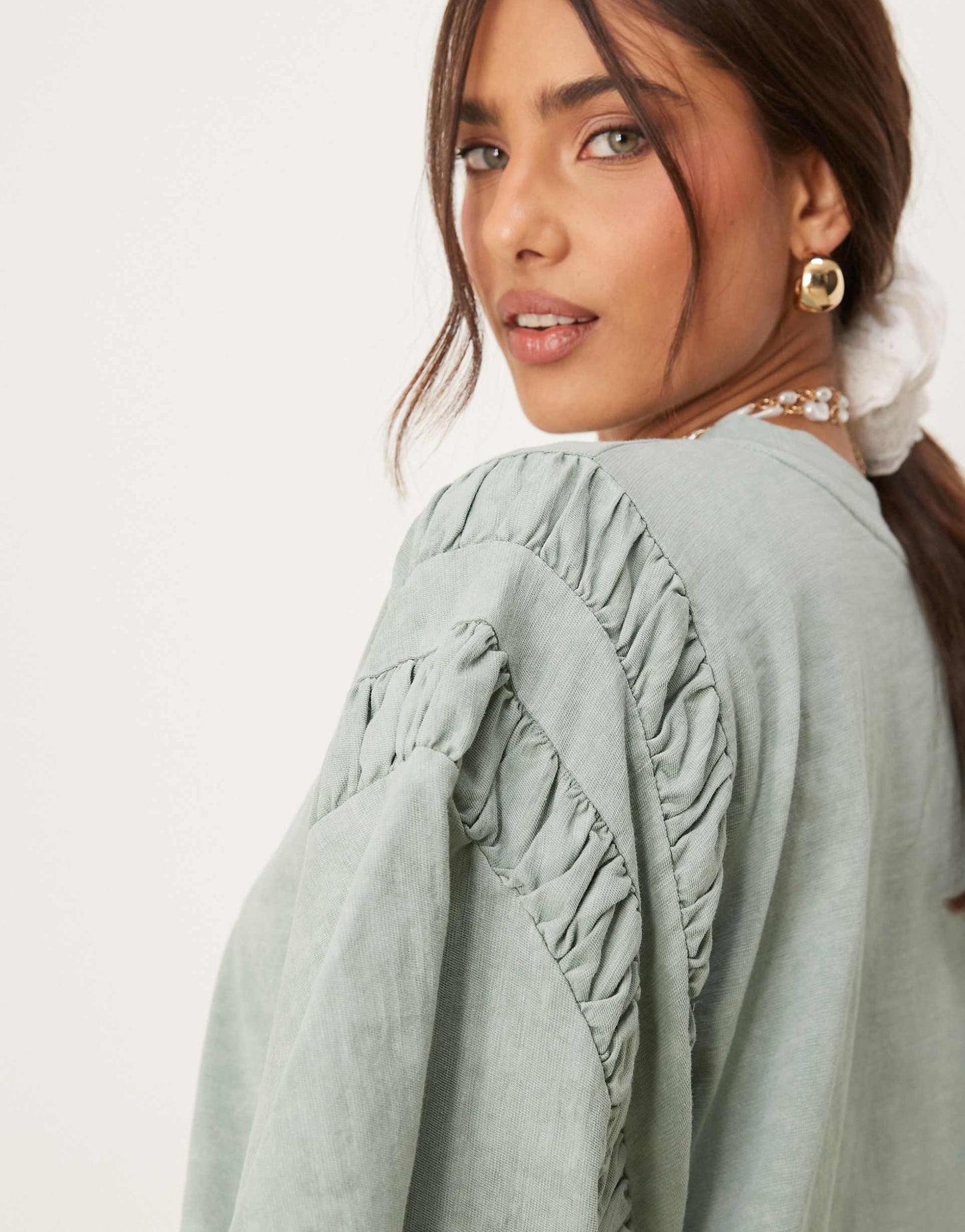 Oversized T-Shirt With Ruched Sleeve Detail