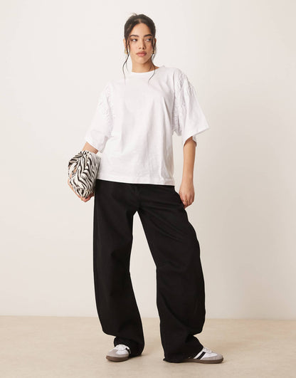 Oversized T-Shirt With Ruched Sleeve Detail