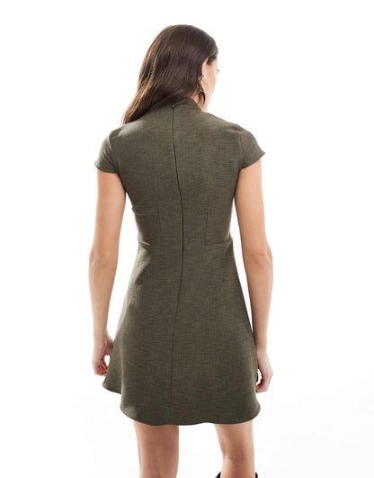 Pleated Cap Sleeve Mini Dress