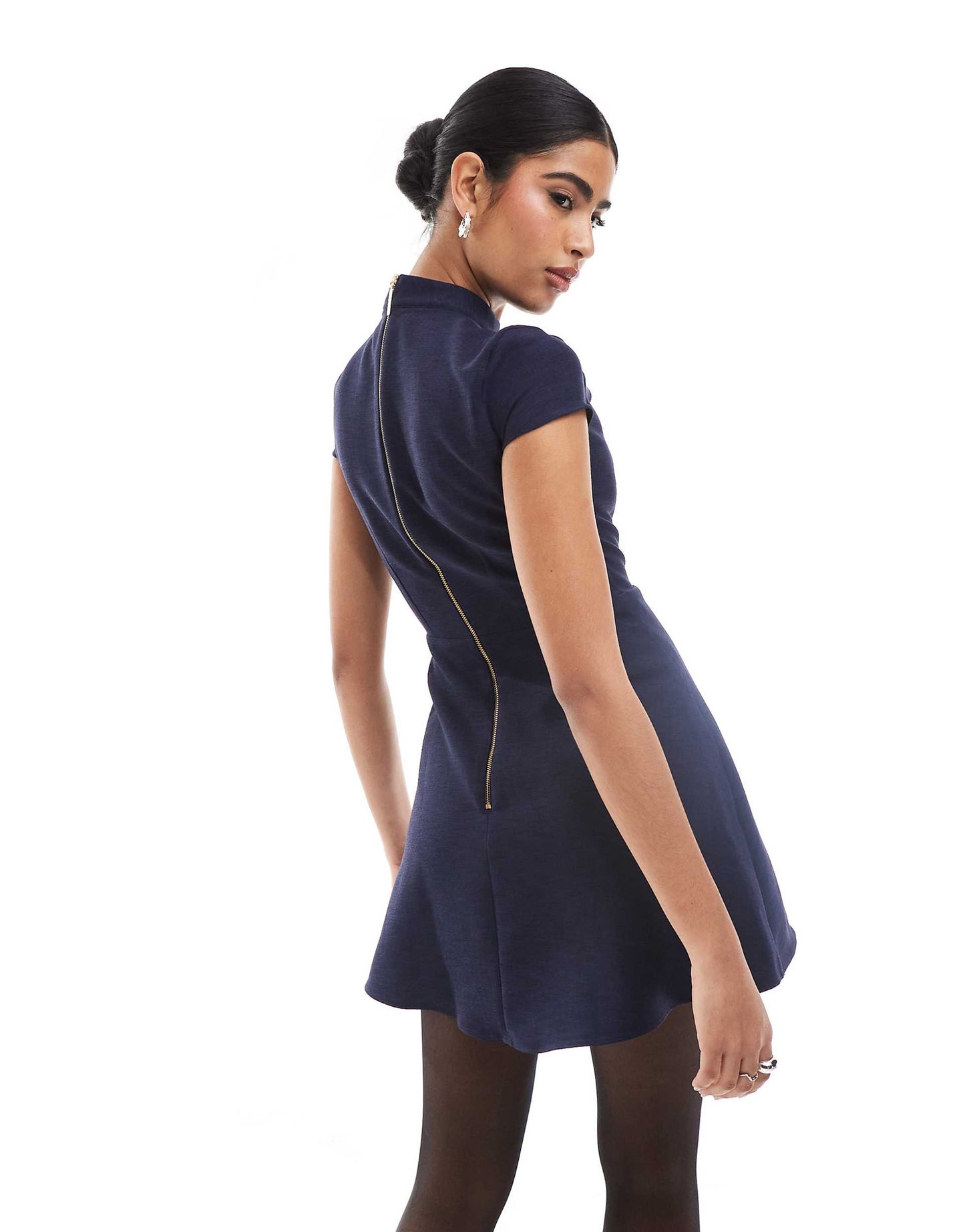 Pleated Cap Sleeve Mini Dress