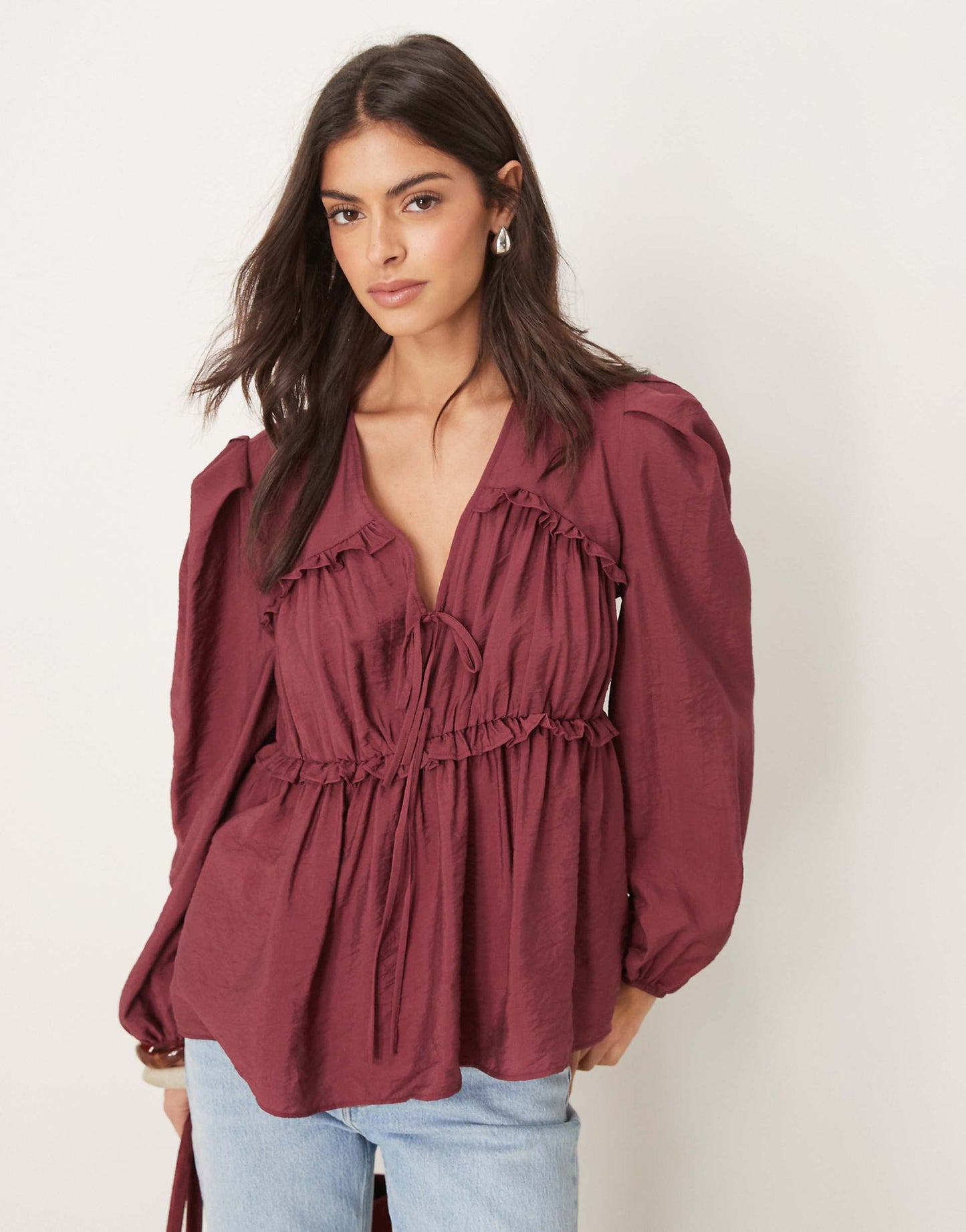 Tie Front Ruched Detail Top