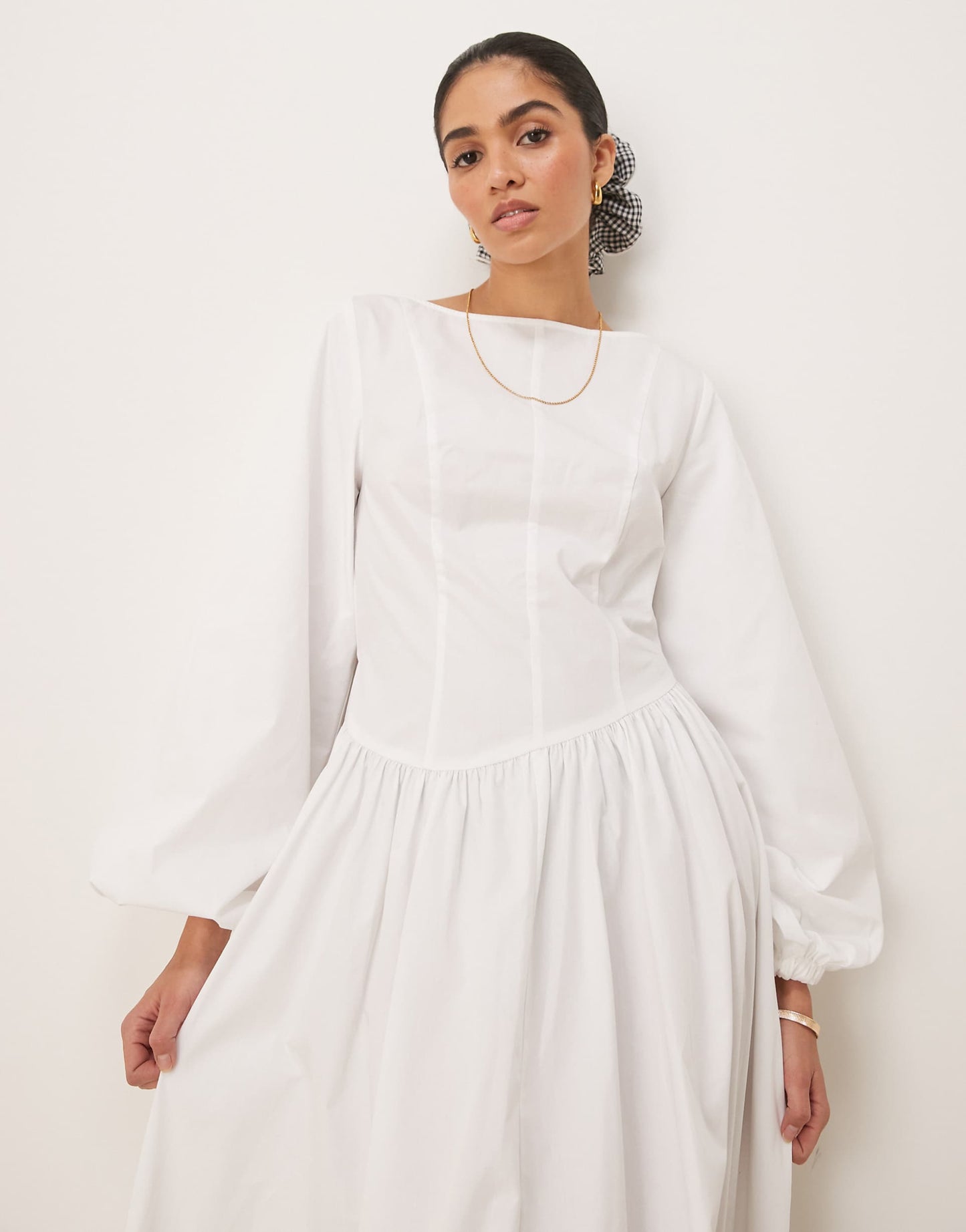 Poplin Maxi Dress With Asymmetric Waist And Volume Sleeve