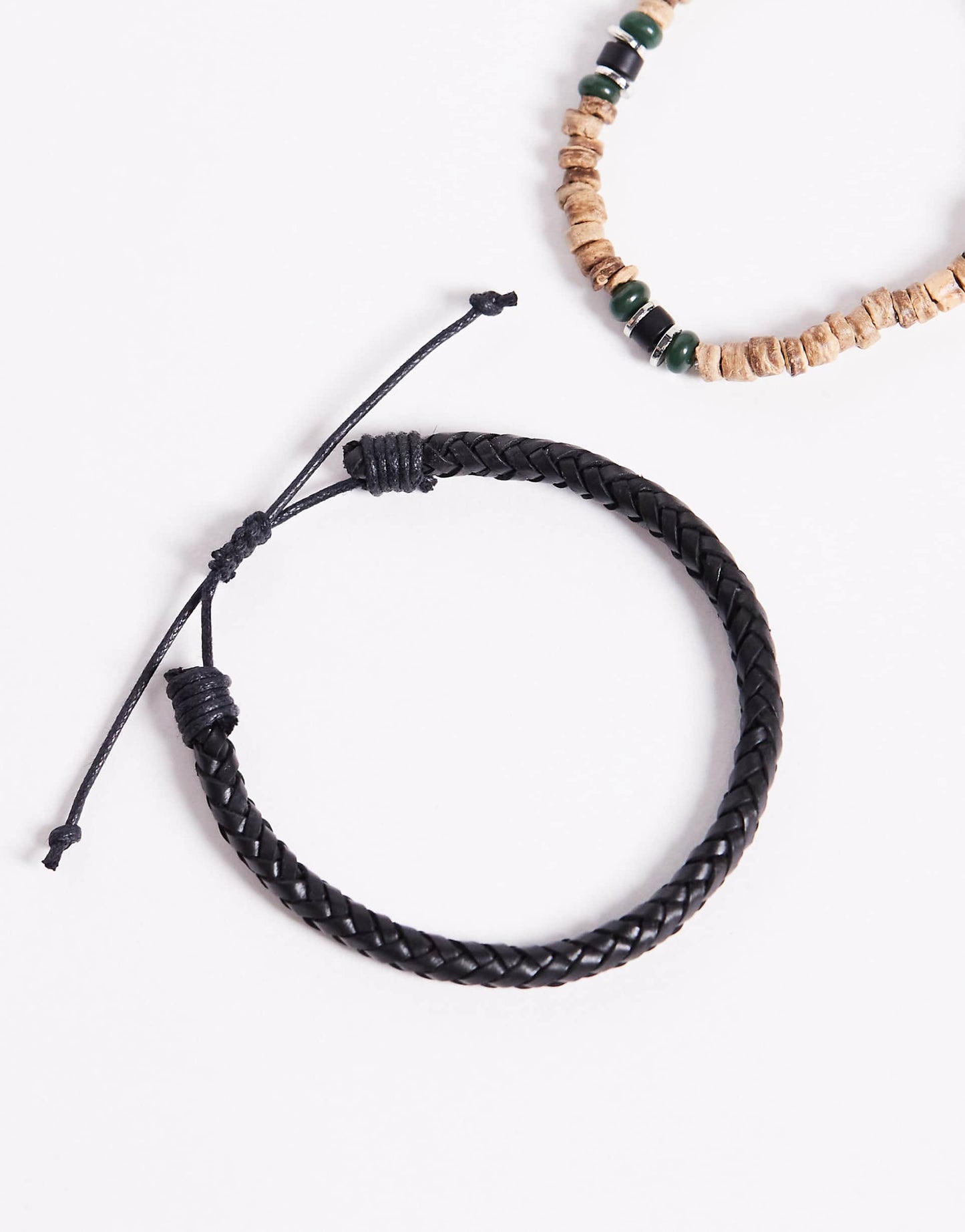 2 Pack Leather And Wood Beaded Bracelet