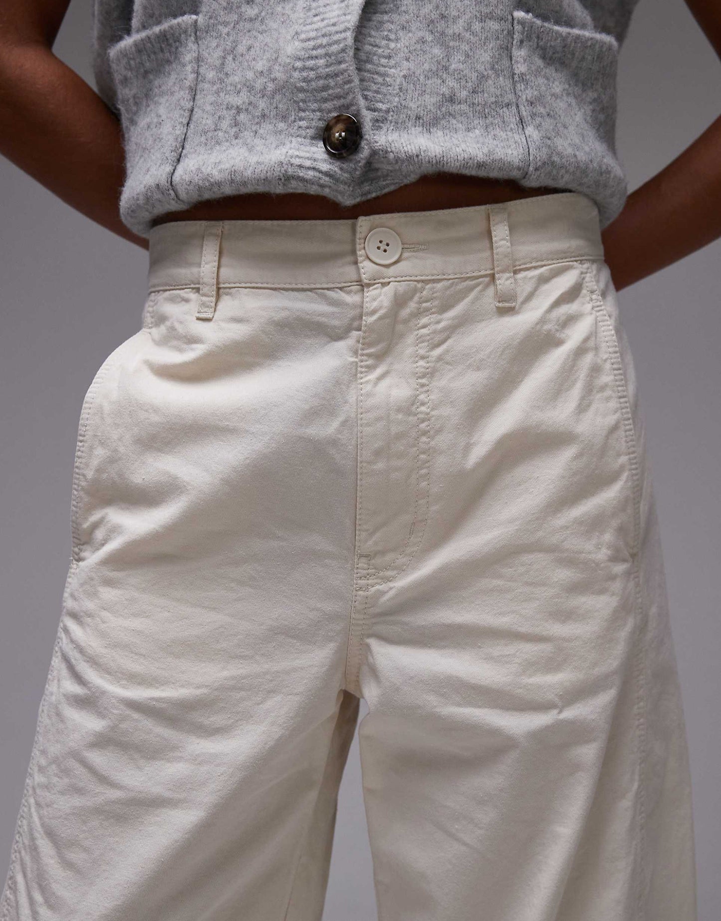 Linen Blend Barrel Leg Trousers With Panels