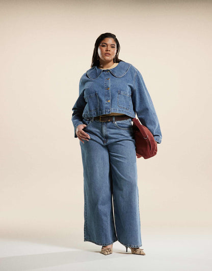 Curve Denim Jacket With Round Collar