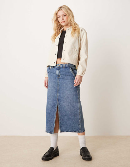 Long Denim Skirt With Front Slit