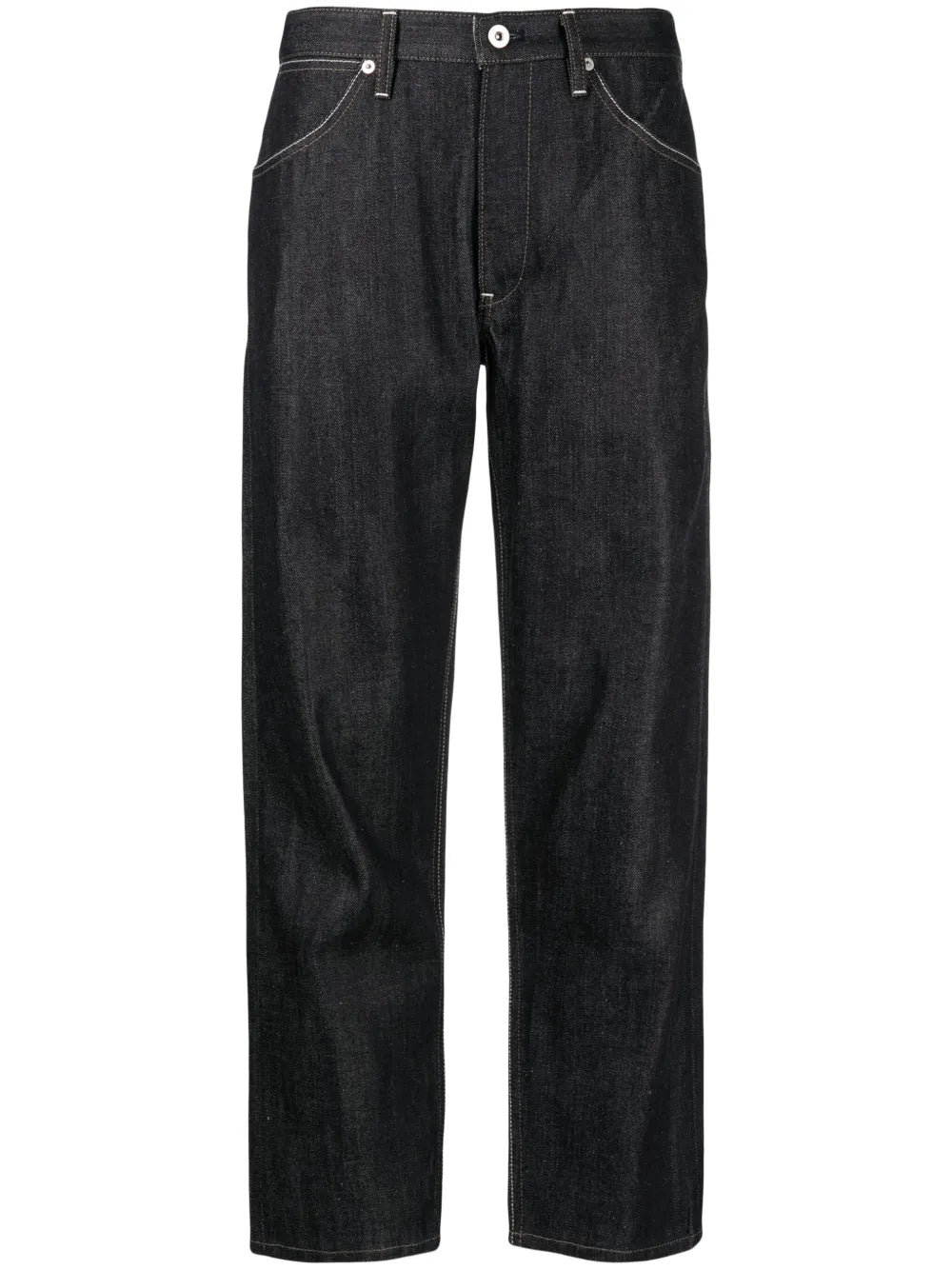 Contrast-Stitching Cotton Straight-Leg Jeans