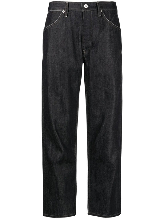 Contrast-Stitching Cotton Straight-Leg Jeans