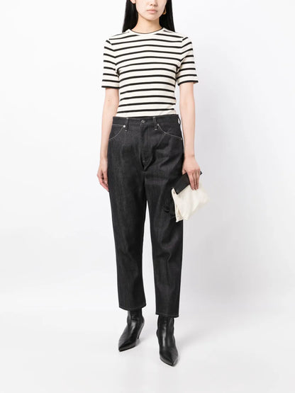 Contrast-Stitching Cotton Straight-Leg Jeans