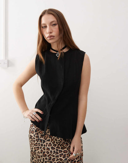 Ibis Asymmetric Peplum Top With Concealed Buttons