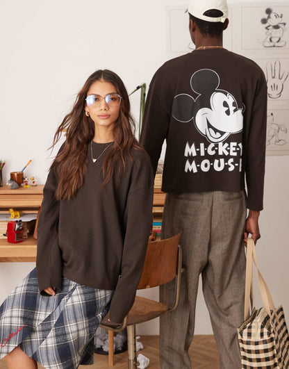 Disney Unisex Boxy Oversized Heavyweight Long Sleeve T-Shirt With Mickey Mouse Prints