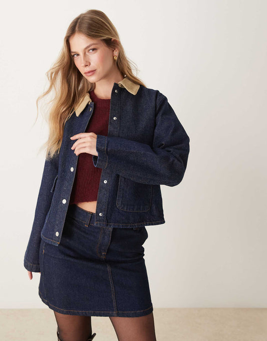 Boxy Canvas Jacket With Contrast Cord Collar