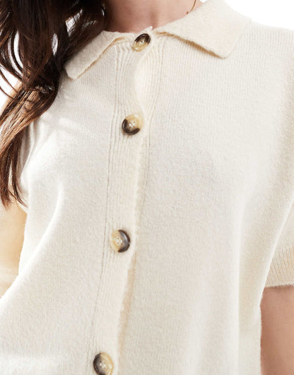 Knitted Short Sleeve Shirt Cardigan