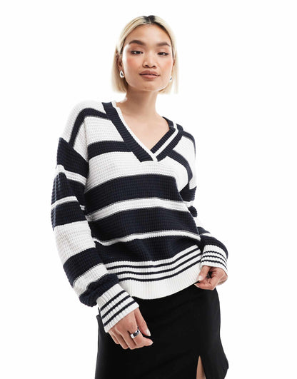 V-Neck Striped Varsity Jumper