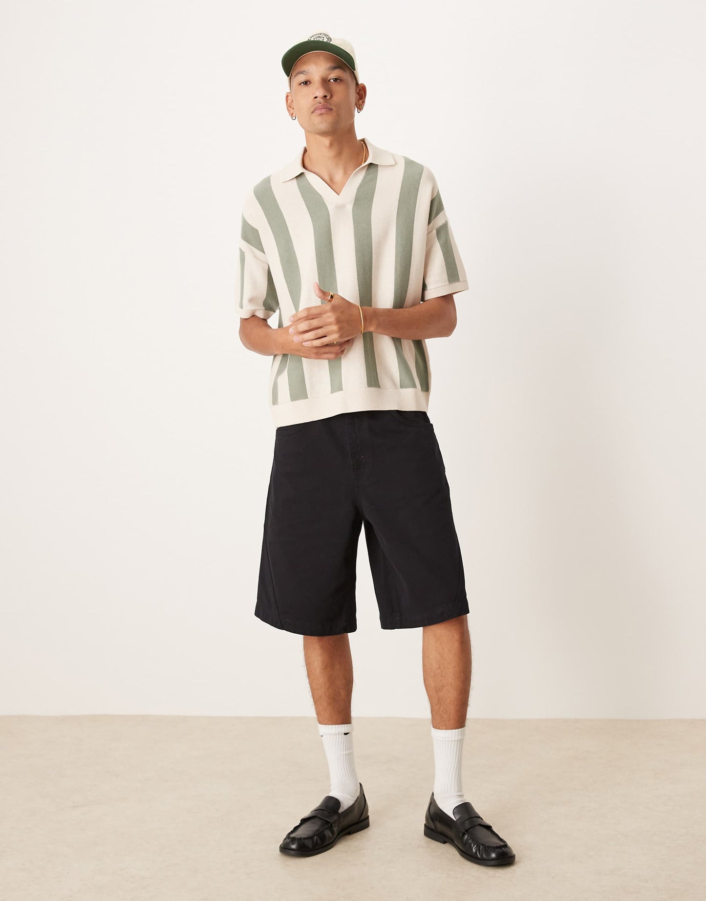 Relaxed Boxy Fit Knitted Textured Notch Neck Polo