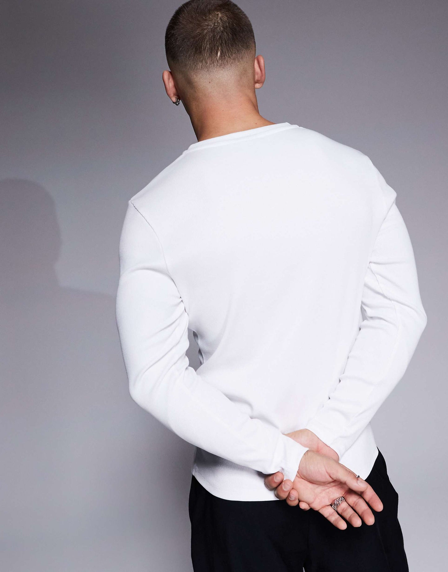 Muscle Fit Long Sleeve Rib T-Shirt With Notch Neck