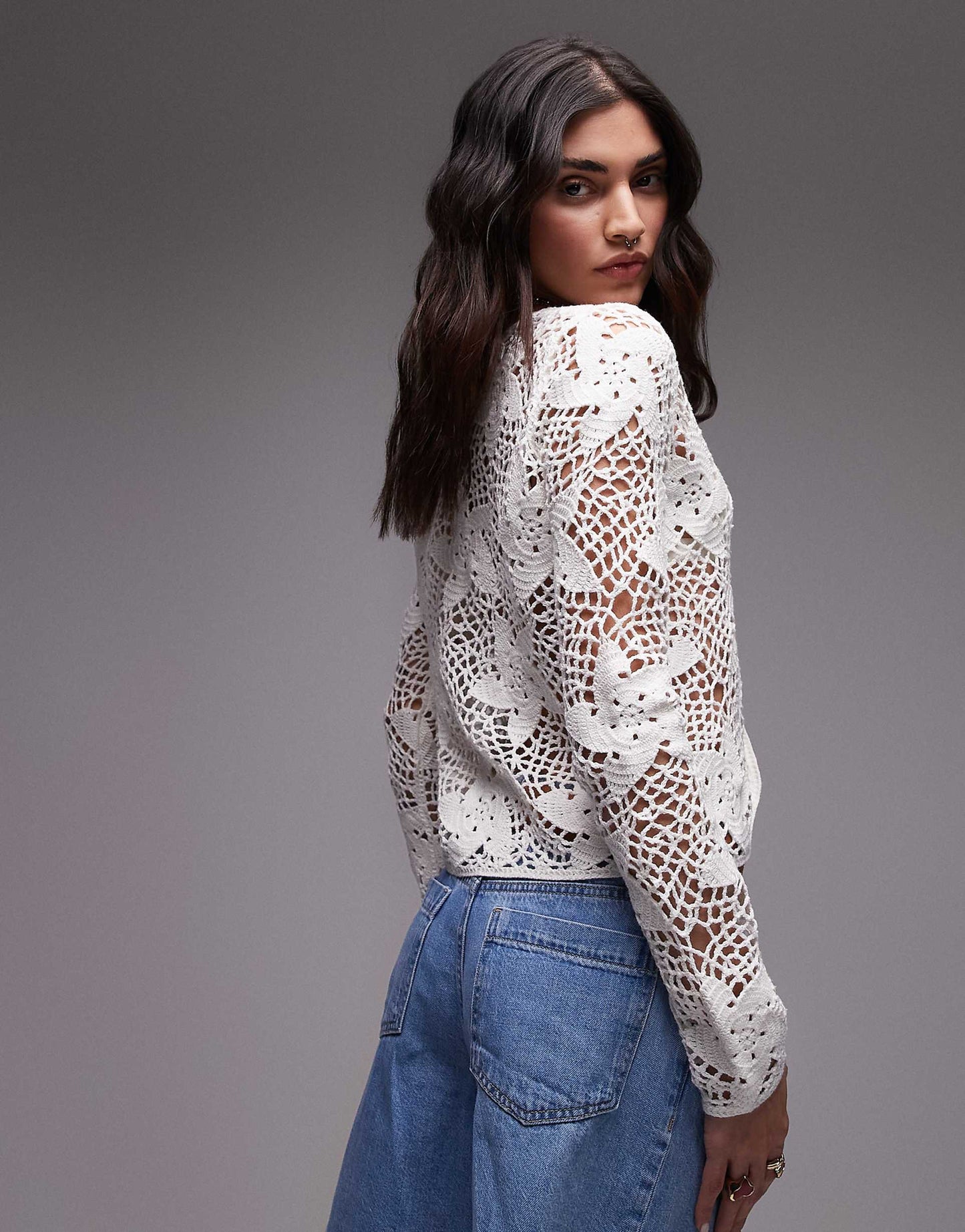 Knitted Crochet Flower Tie Cardigan