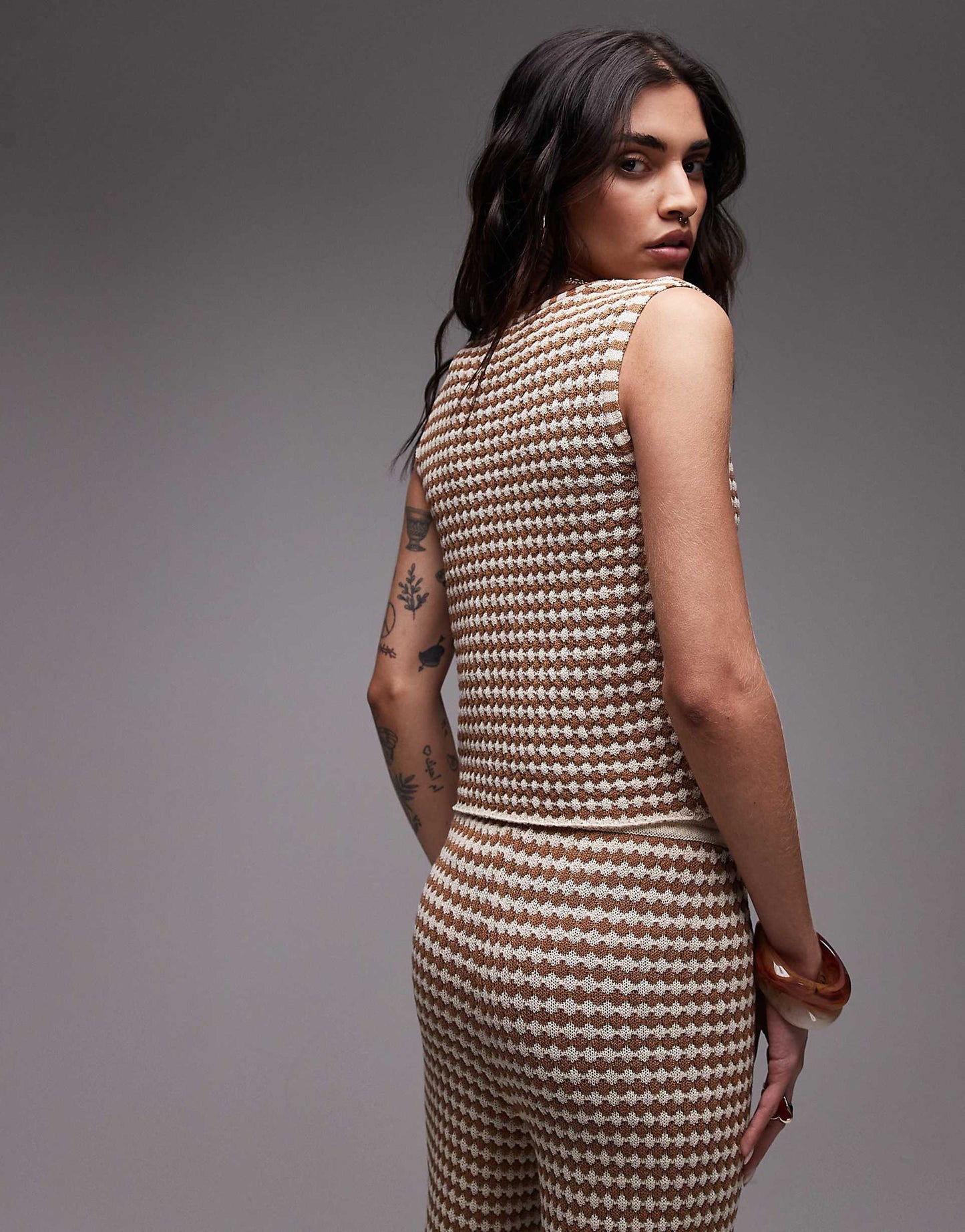 Knitted Check Pattern Waistcoat Co-Ord