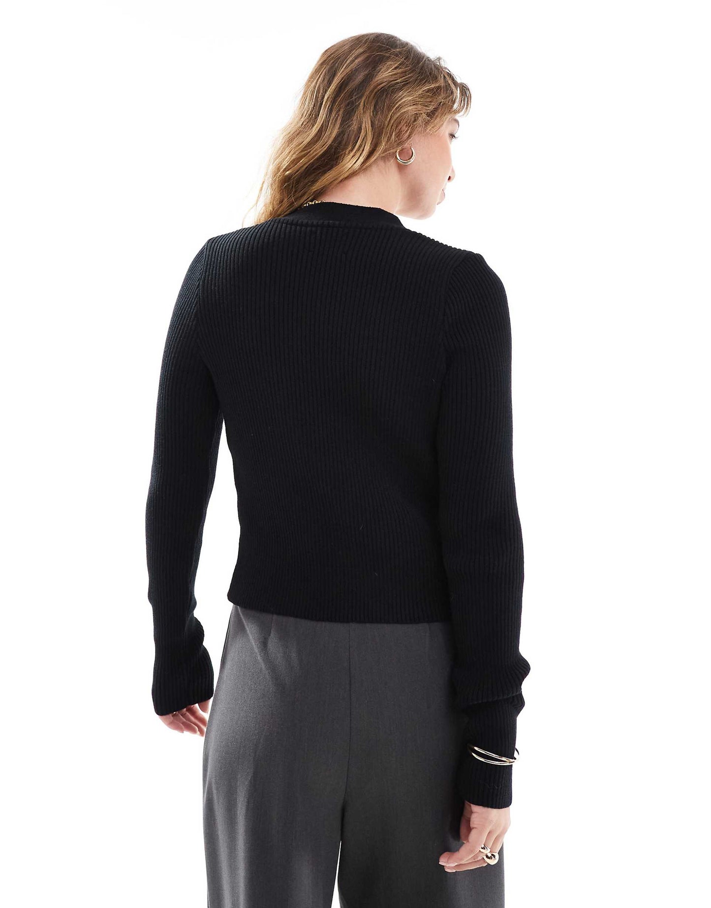 Knitted V Neck Rib Cardigan